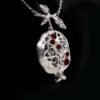 Sterling Silver Pomegranate Necklace with Red Gemstones