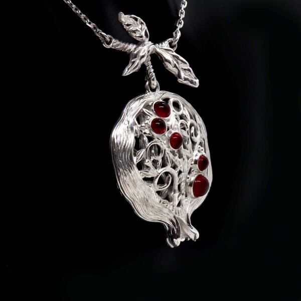 Sterling Silver Pomegranate Necklace with Red Gemstones