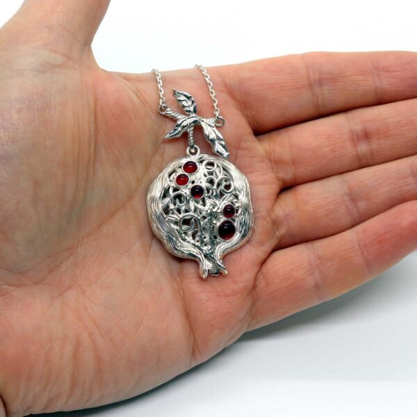 Sterling Silver Pomegranate Necklace with Red Gemstones