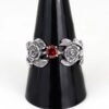 Sterling Silver Rose Ring with Red Cubic Zirconia
