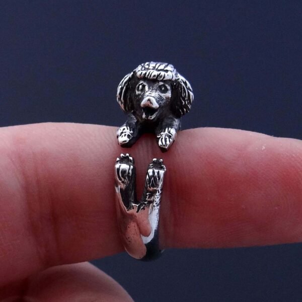 Sterling Silver Poodle Ring, Adjustable Dog Jewelry