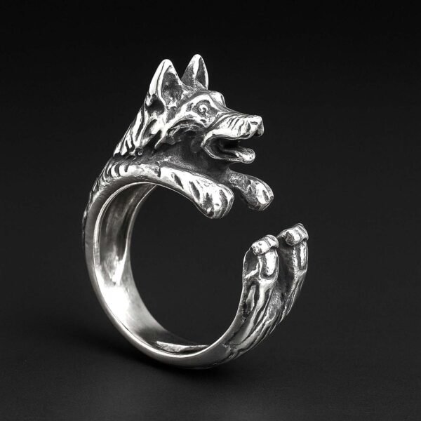 Sterling Silver Adjustable German Shepherd Ring