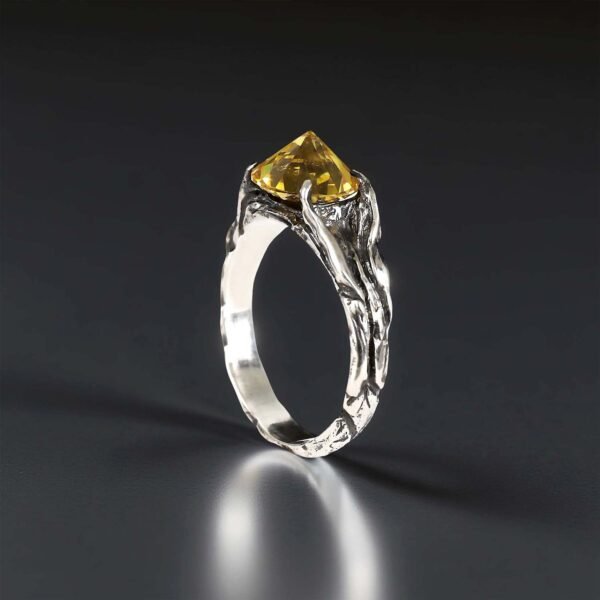 Sterling Silver Tree Branch Ring with Yellow Gemstone