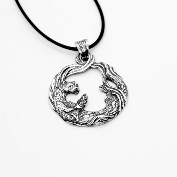 Sterling Silver Otter Necklace with Fish