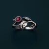 Sterling Silver Rose Ring with Red Cubic Zirconia