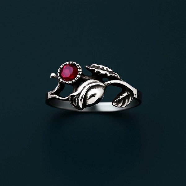 Sterling Silver Rose Ring with Red Cubic Zirconia