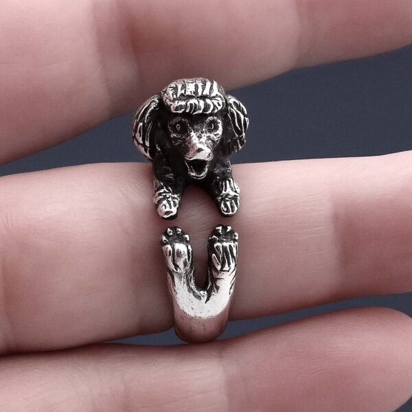 Sterling Silver Poodle Ring, Adjustable Dog Jewelry