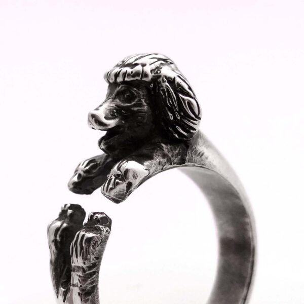 Sterling Silver Poodle Ring, Adjustable Dog Jewelry