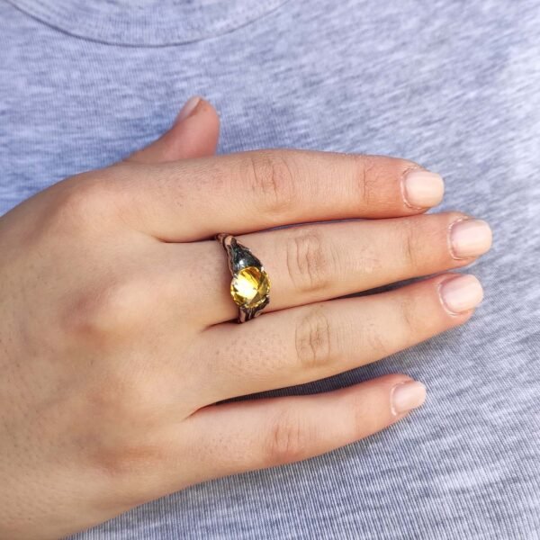 Sterling Silver Tree Branch Ring with Yellow Gemstone