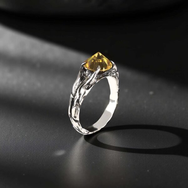 Sterling Silver Tree Branch Ring with Yellow Gemstone