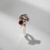 Sterling Silver Rose Ring with Red Cubic Zirconia