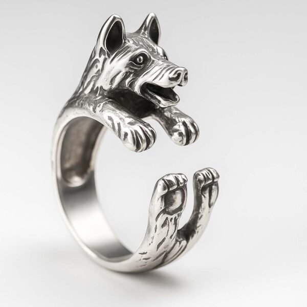 Sterling Silver Adjustable German Shepherd Ring