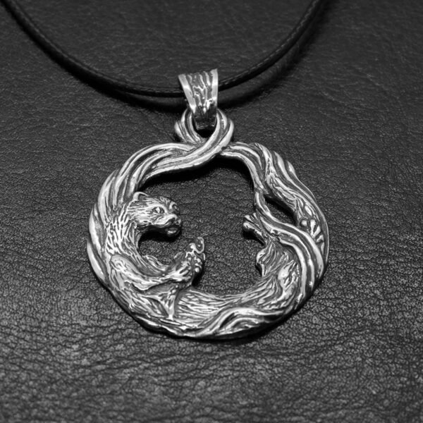 Sterling Silver Otter Necklace with Fish