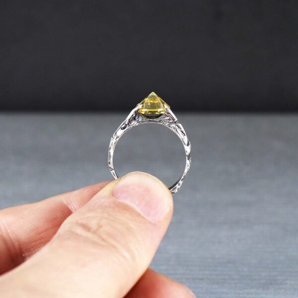 Sterling Silver Tree Branch Ring with Yellow Gemstone