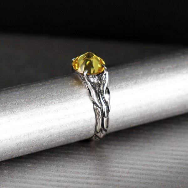Sterling Silver Tree Branch Ring with Yellow Gemstone