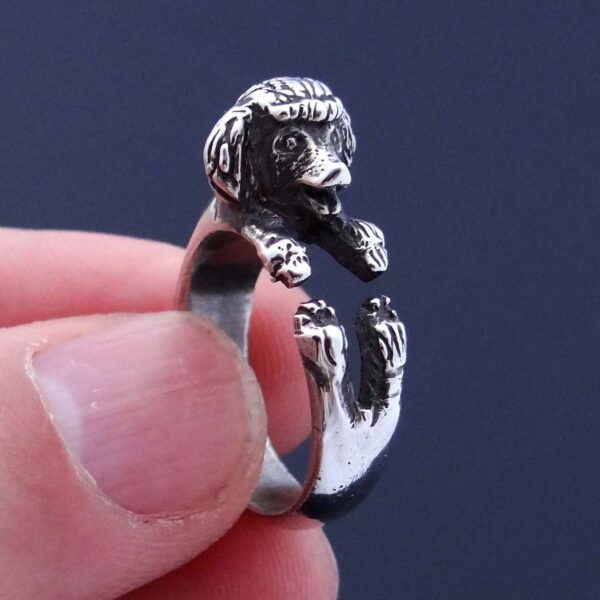 Sterling Silver Poodle Ring, Adjustable Dog Jewelry