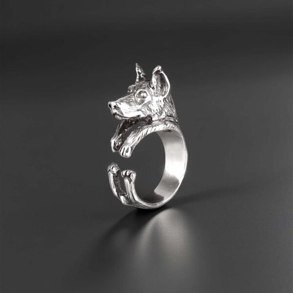 Doberman Dog Ring Sterling Silver