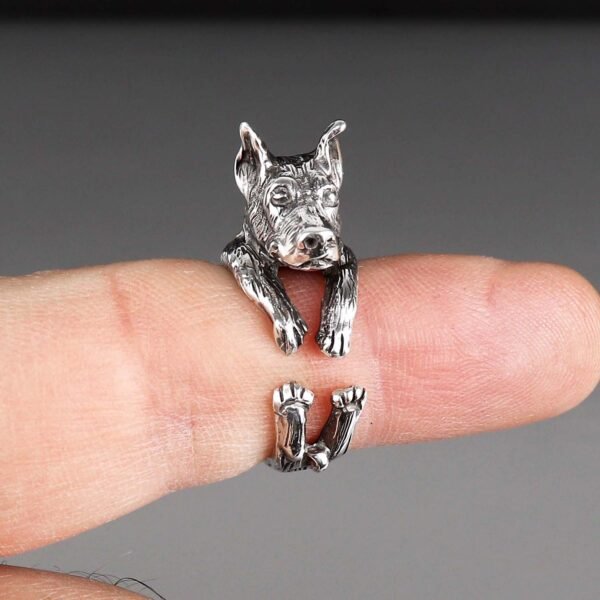 Doberman Dog Ring Sterling Silver