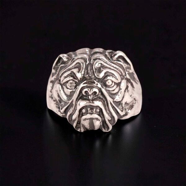 Bulldog Ring Sterling Silver Dog Head Band, Mens Animal Jewelry