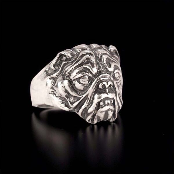 Bulldog Ring Sterling Silver Dog Head Band, Mens Animal Jewelry