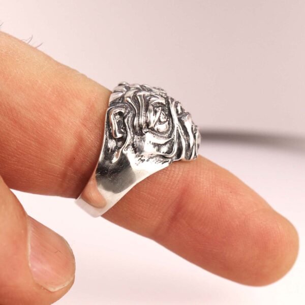 Bulldog Ring Sterling Silver Dog Head Band, Mens Animal Jewelry