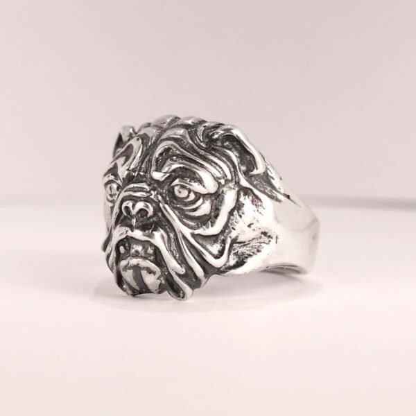 Bulldog Ring Sterling Silver Dog Head Band, Mens Animal Jewelry