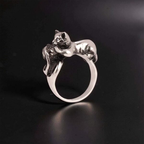 Sterling Silver Cat Ring with Spool of Thread