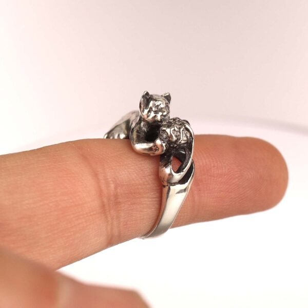 Sterling Silver Cat Ring with Spool of Thread