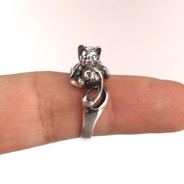 Sterling Silver Cat Ring with Spool of Thread
