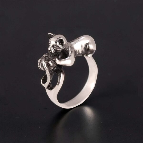 Sterling Silver Cat Ring with Spool of Thread