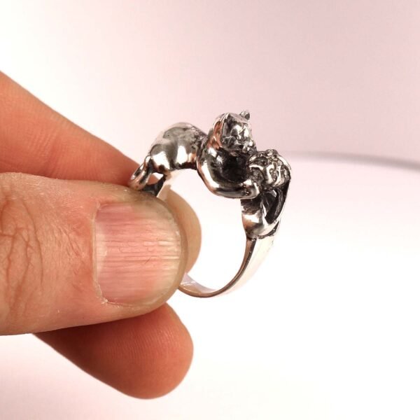 Sterling Silver Cat Ring with Spool of Thread