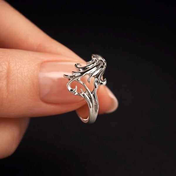 Sterling Silver Ornate Swirl Ring, Dainty Elegant Minimalist Band, Delicate Swirl Design