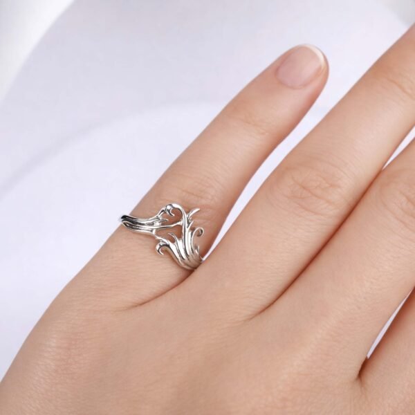 Sterling Silver Ornate Swirl Ring, Dainty Elegant Minimalist Band, Delicate Swirl Design