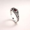 Garnet Sterling Silver Ring, Vintage Floral Band, Oxidized Silver Jewelry, January Birthstone Ring, Sizes 4-12 Garnet Sterling Silver Ring