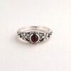 Garnet Sterling Silver Ring, Vintage Floral Band, Oxidized Silver Jewelry, January Birthstone Ring, Sizes 4-12 Garnet Sterling Silver Ring