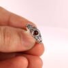 Garnet Sterling Silver Ring, Vintage Floral Band, Oxidized Silver Jewelry, January Birthstone Ring, Sizes 4-12 Garnet Sterling Silver Ring