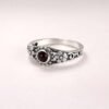Garnet Sterling Silver Ring, Vintage Floral Band, Oxidized Silver Jewelry, January Birthstone Ring, Sizes 4-12 Garnet Sterling Silver Ring