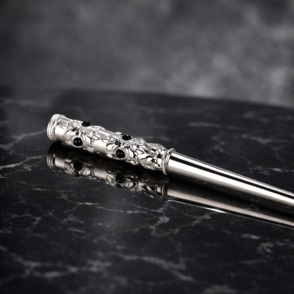 Handmade sterling silver cigarette holder with black onyx cabochons for slim cigarettes