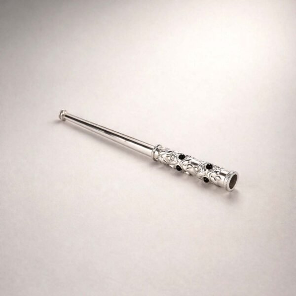 Handmade sterling silver cigarette holder with black onyx cabochons for slim cigarettes