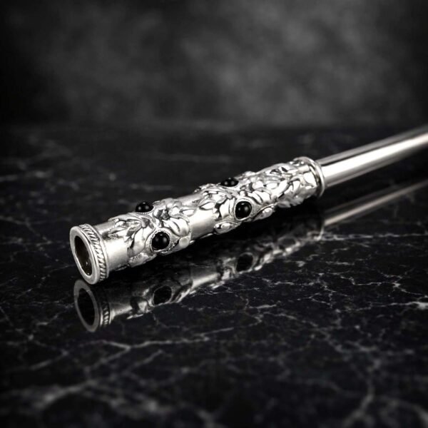 Handmade sterling silver cigarette holder with black onyx cabochons for slim cigarettes