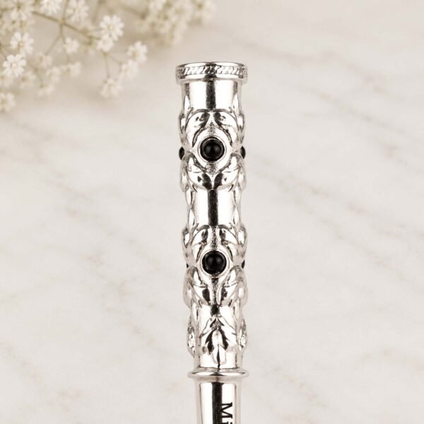 Handmade sterling silver cigarette holder with black onyx cabochons for slim cigarettes